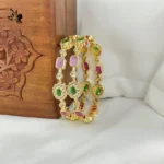 Heritage engraved stoned gold bangle