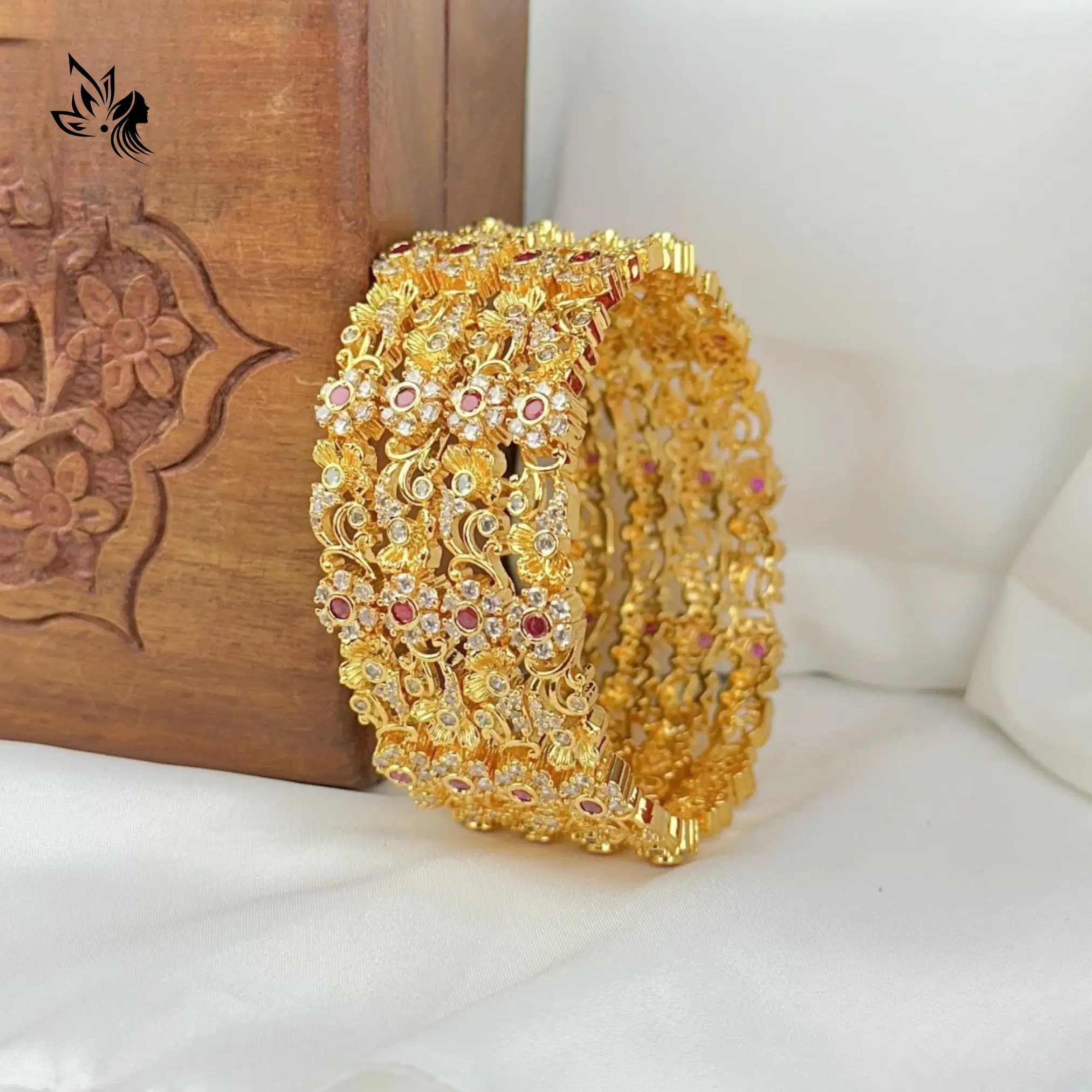 47.webp Classic Plain Gold Stoned Bangles - Image 1