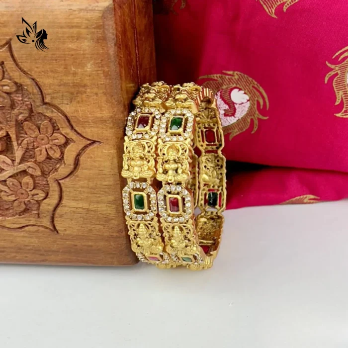 Designer Bridal Gold Bangles with Stones - Image 2