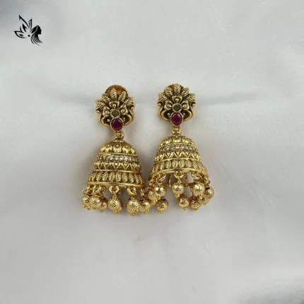 Traditional Kemp Stone Gold Jhumki – Bridal Style