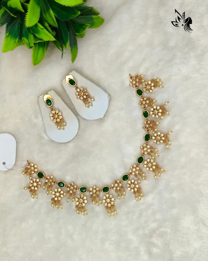 Classic Stone-Studded Gold Necklace - Image 2